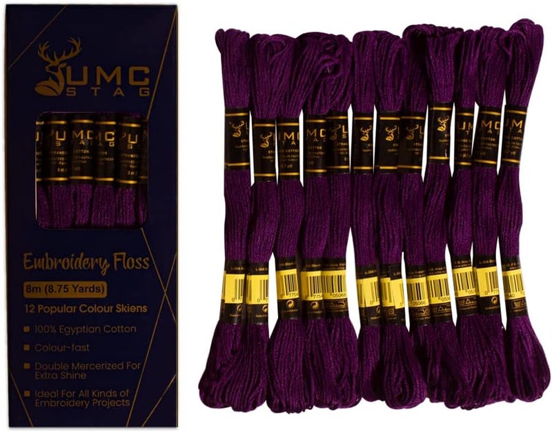 UMC STAG 12 Pieces Dark Purple Violet 102/550 Premium Embroidery Thread Egyptian Cotton Skeins Cross Stitch Floss Oeko TEX Stranded Dark Purple 102 - Image 4